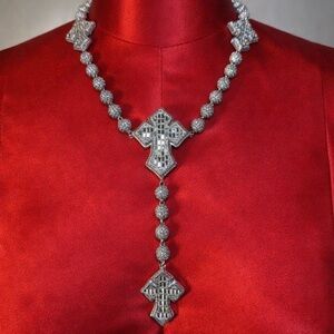 Silver rosary beaded Cross Necklace 16inch